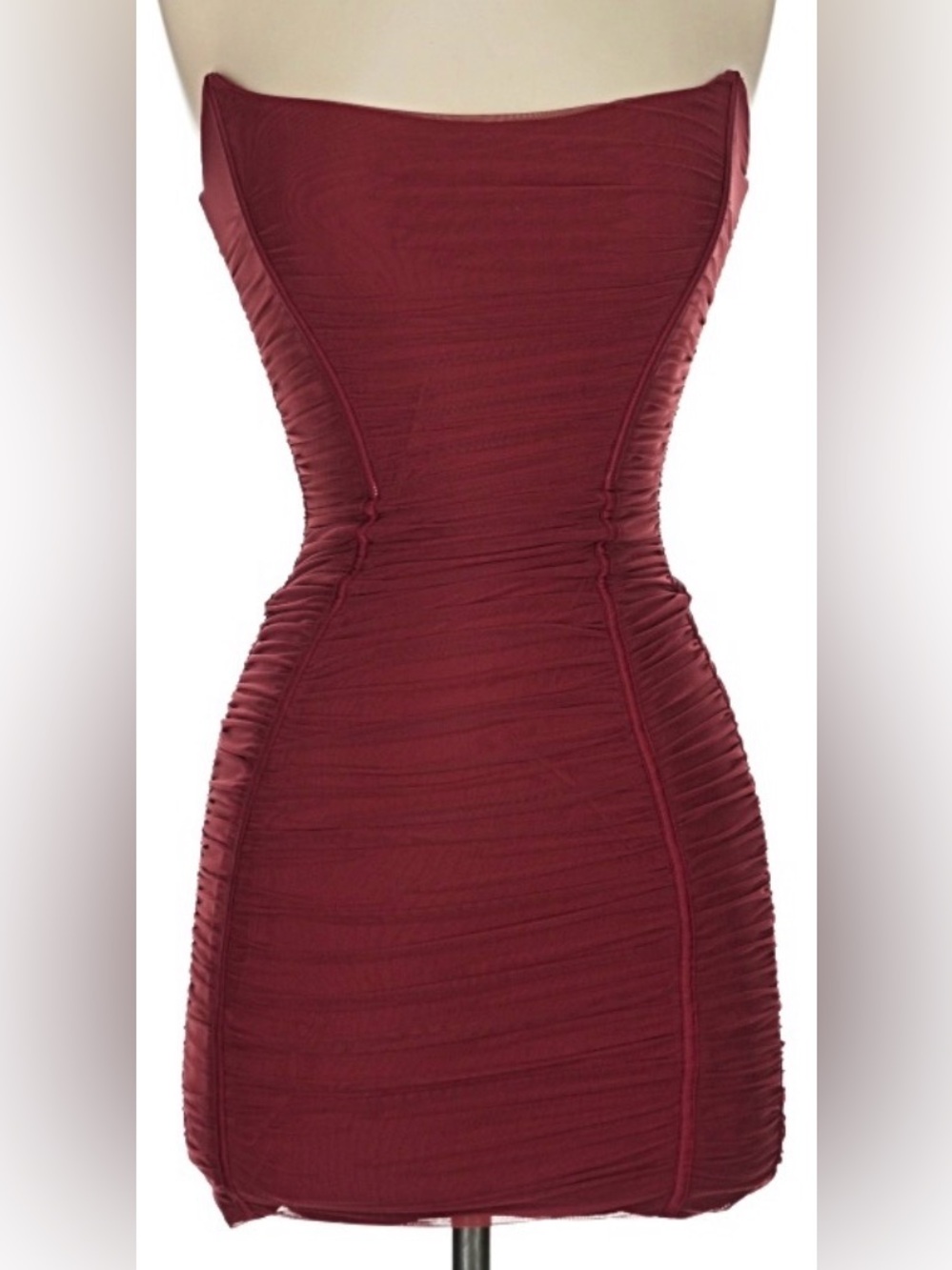 Oh Polly Strapless Mini Dress in Wine Red